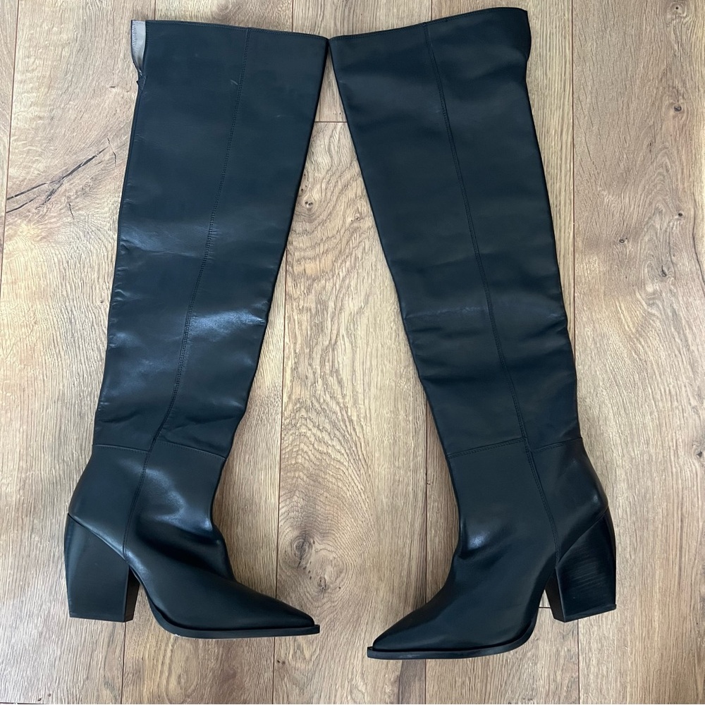 Allsaints Reina Knee High Pointed Leather Boots - Picture 2 of 9